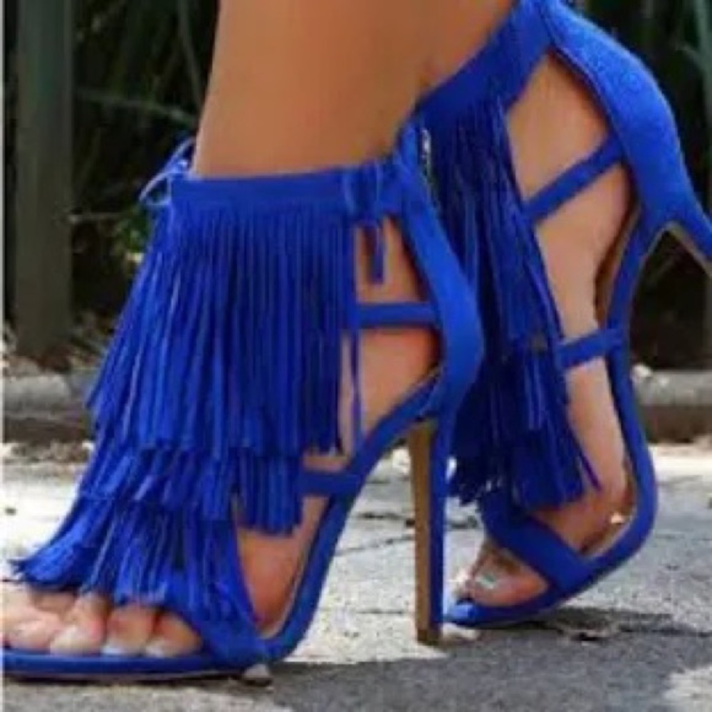Steve Madden, Fringley, Royal Blue, Suede, 4ish inch heels, leather upper, suede